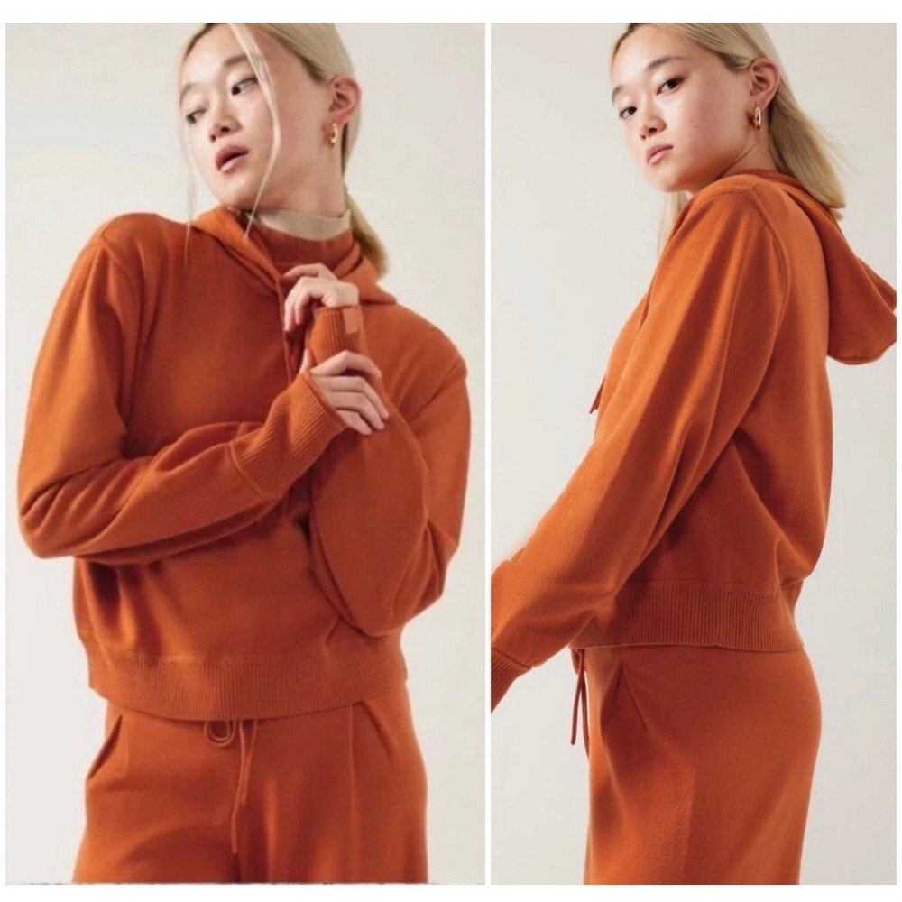 Athleta x Alicia Keys Keys Hoodie Burnt Orange Rust Knit‎ Pullover XS 530635